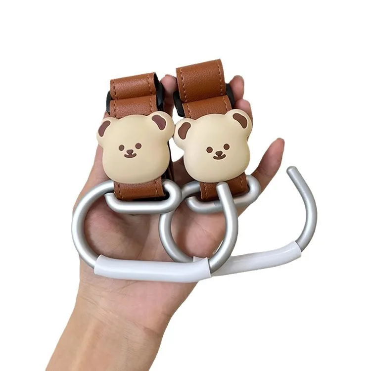 Baby Stroller Hooks Solid PU Stroller Accessories Hanging Hook Chrildren Bicycle Stroller Organizer Accessories Cute Bear Hooks