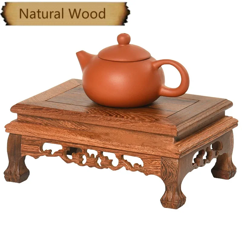 Natural Wood Tea Table Redwood Carving Decoration Base Vase Buddha Kistler Display Rack Multi-use Rectangle Small Coffee Table