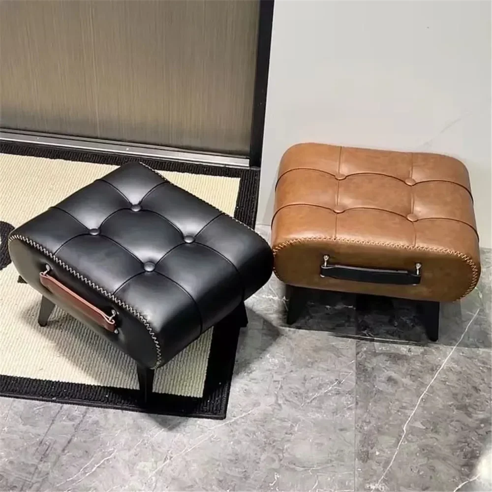 Nordic Light Luxury Bedroom Leather with Handle Shoe Changing Stool Protable Foot Step Stool Furniture Ottoman for Living Room