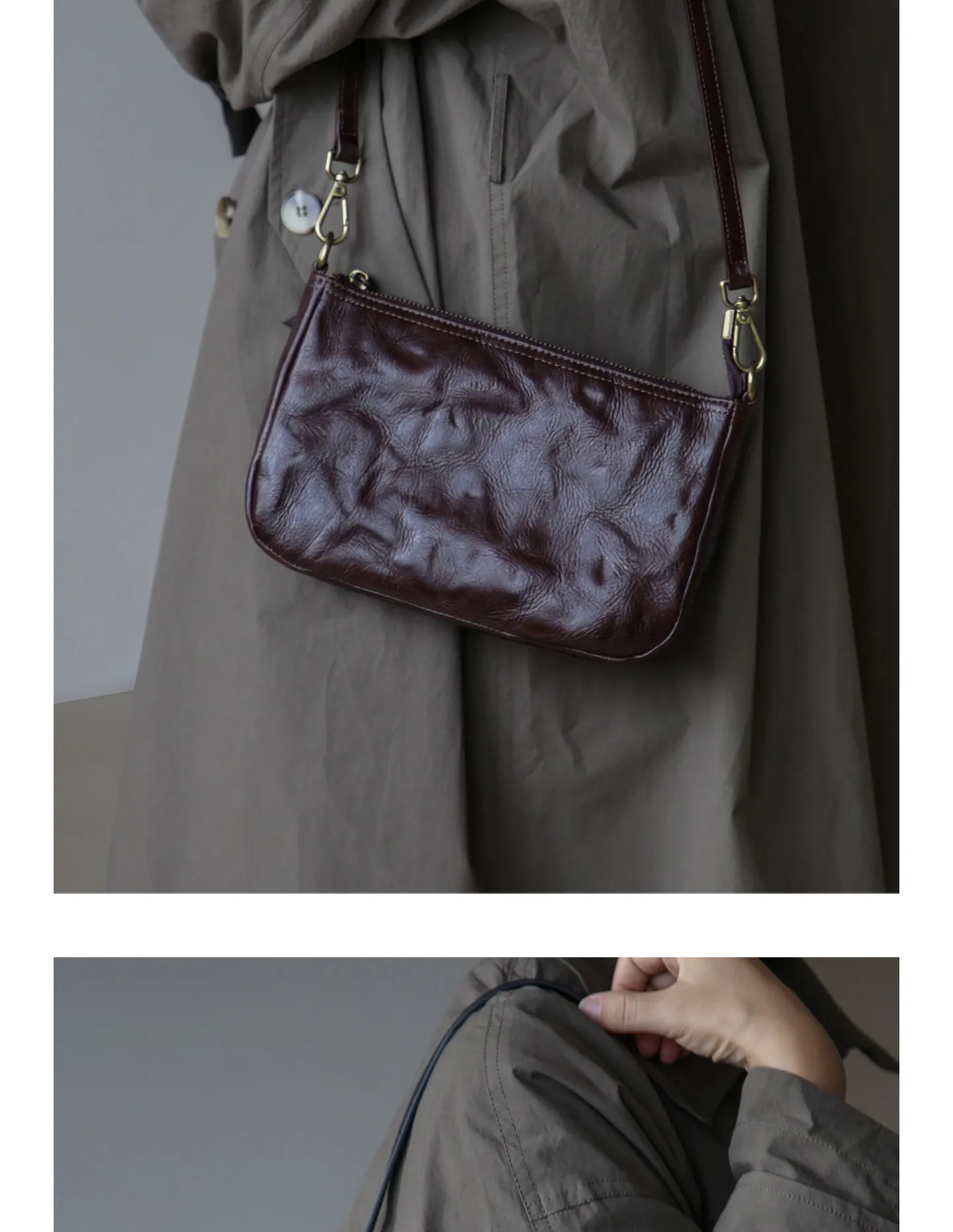Schlichte Vintage-Damen-Umhängetasche aus echtem Leder, Wochenend-Reise-, Einkaufs- und Partytasche, luxuriöse handgefertigte Damen-Unterarmtasche aus echtem Leder – Detail 9