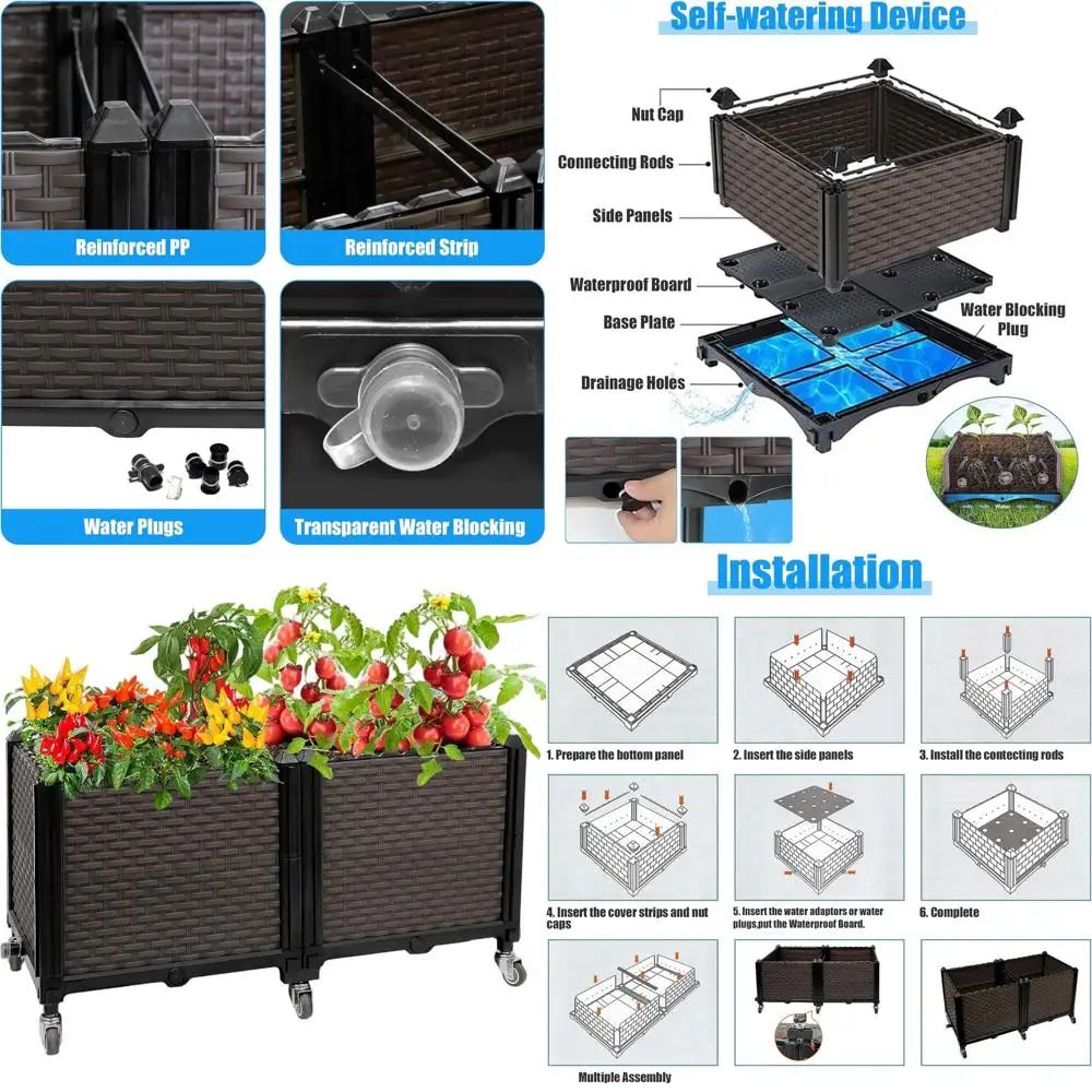 

Переносной садовый ящик на колесах с системой самополива, идеально подходит для садов, балконов и террас