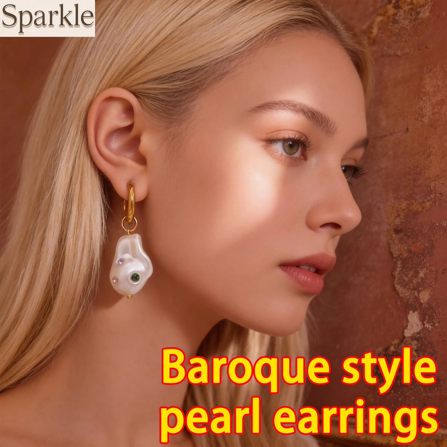 

Women's Stainless Steel Hoop Earrings with Baroque Imitation Pearl Pendant 18K Gold Plated Dangle Ear Hoops Fashion Jewelry