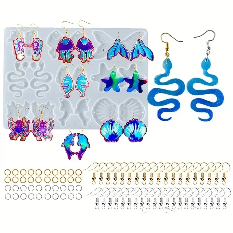 

2Pack Ocean Series Earring Resin Silicone Molds - 20 Pairs Earring Hooks 40pcs Jump Rings In Golden and Slivery