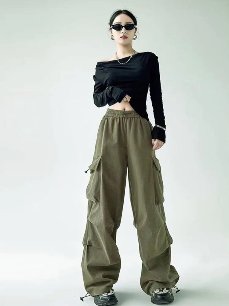 

Women's Army Green Cargo Pants Summer Lightweight 2026 New High Waist Slim Fit Wide Leg Casual Quick Dry Sports Trousers