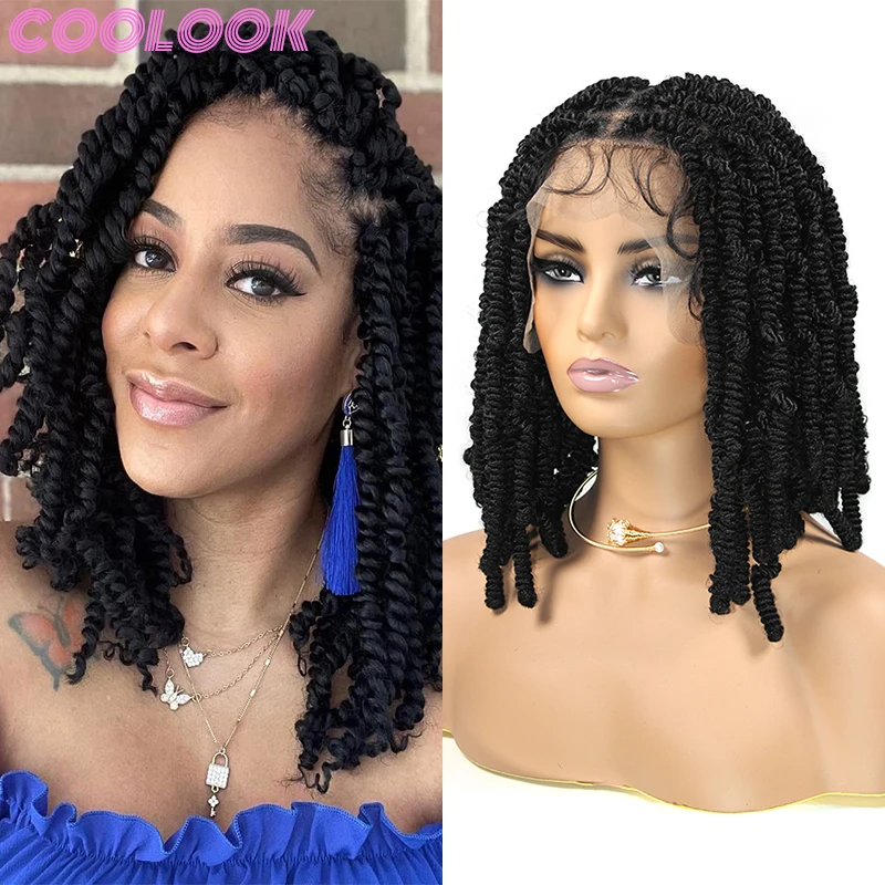 

12 Inch Box Braided Full Lace Wigs Black Distressed Dreadlock Braids Wig with Baby Hairs Synthetic Lace Frontal Twist Braid Wigs