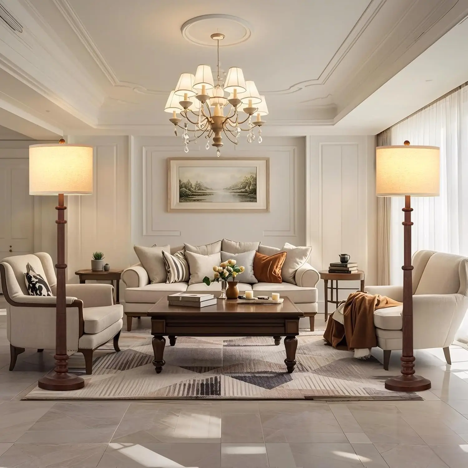 60" Adjustable Color Temperature Farmhouse Floor Lamp with Linen Shade - Vintage Style for Living Room Bedroom Office view 2