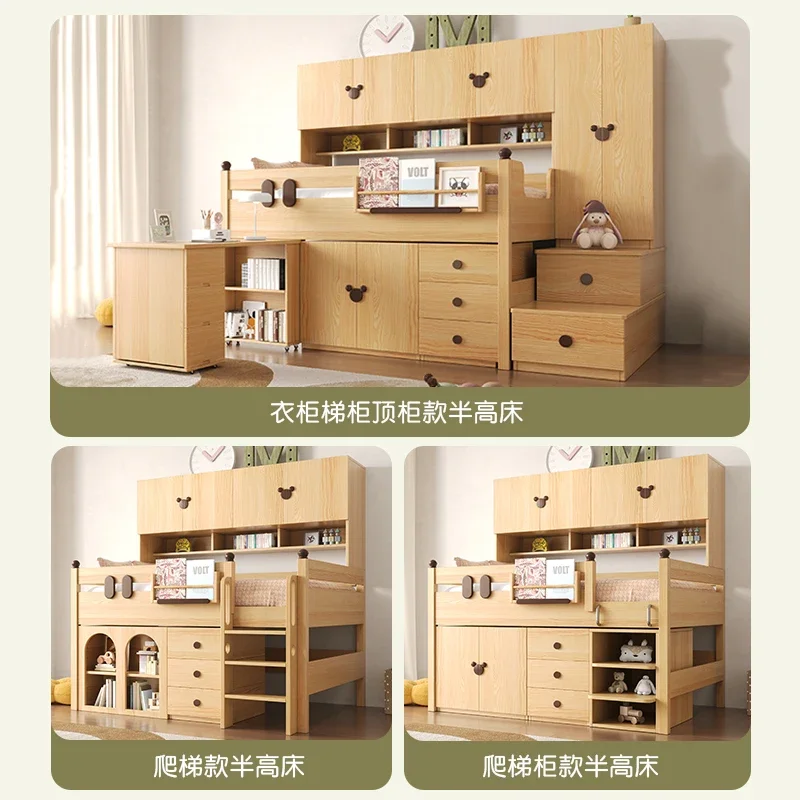 Cama de madeira maciça sob a mesa guarda-roupa cama infantil integrada