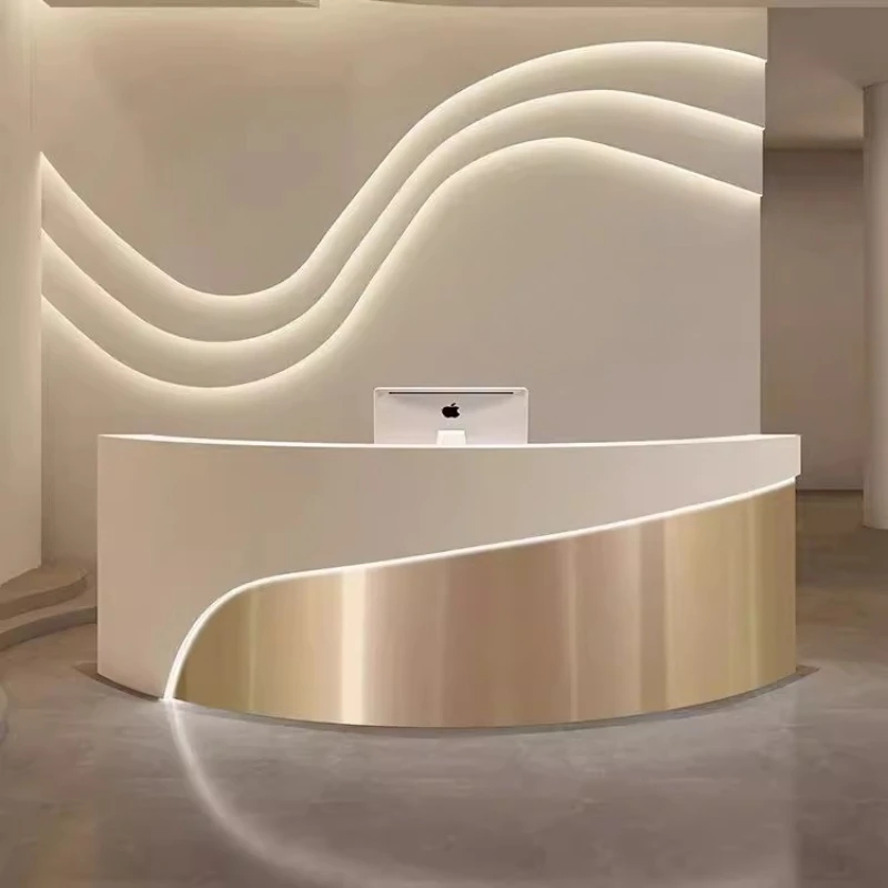 

Modern Curved Beauty Salon Cashier Stainless Steel Clothing Store Luxury Office Shop Counter Commercial Home Hotel Furniture