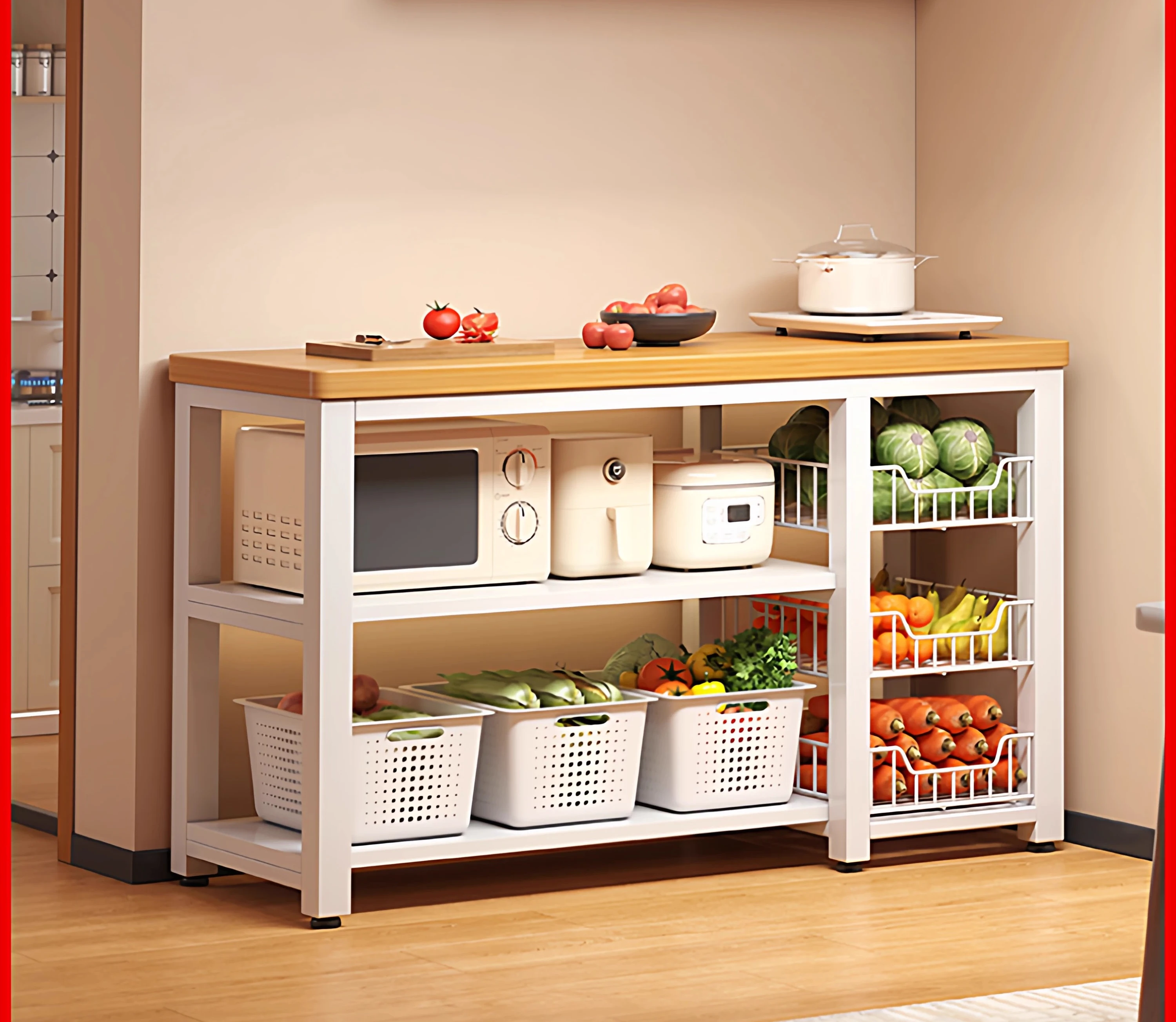 

Multi-functional Vegetable Basket, Vegetable Cutting Table, Microwave Oven, Pot Storage Rack, Side Cabinet, Multi-layer Table