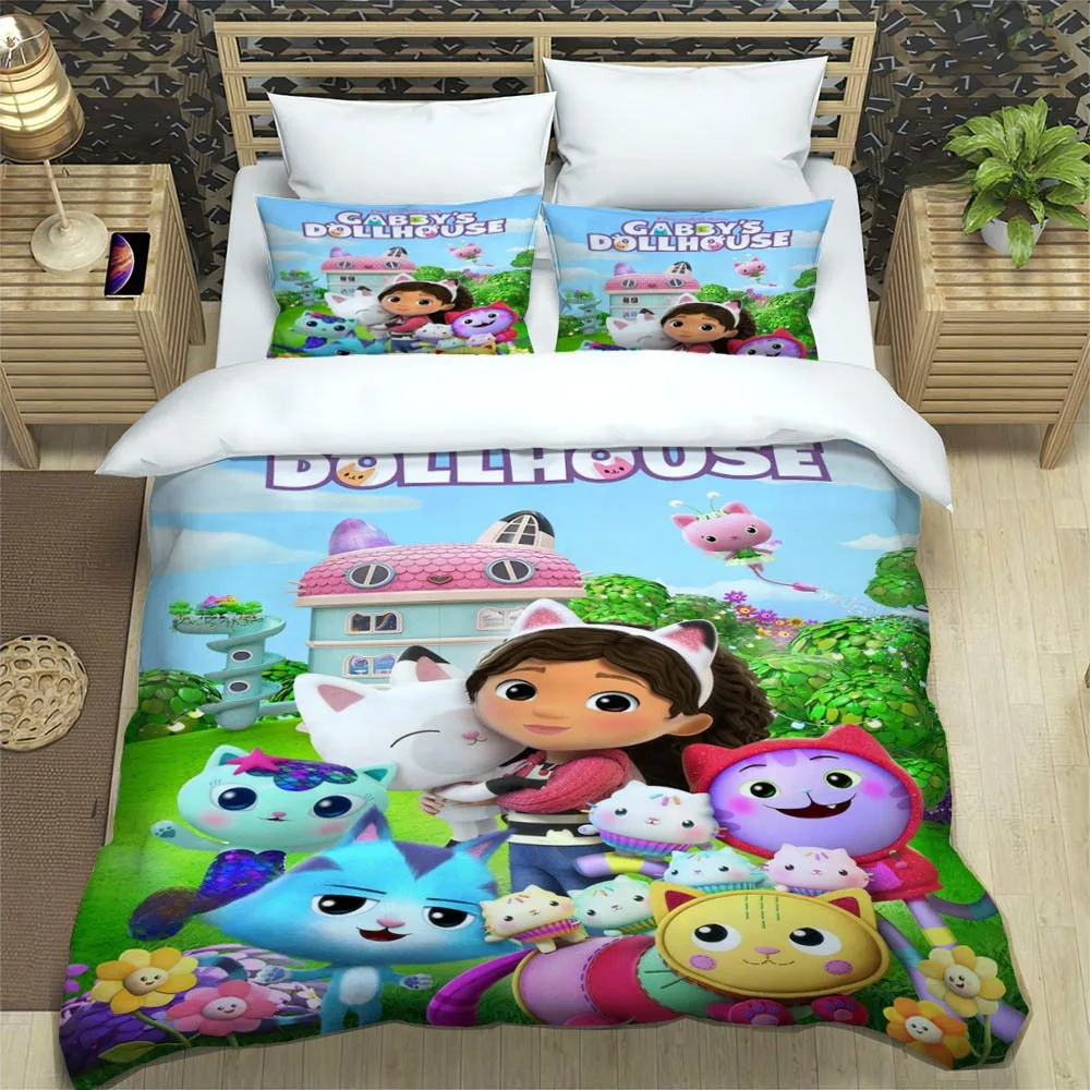 Gabby's Dollhouse Cute Anime Bedding Sets exquisite supplies set duvet cover bed comforter set bedding set luxury birthday gift