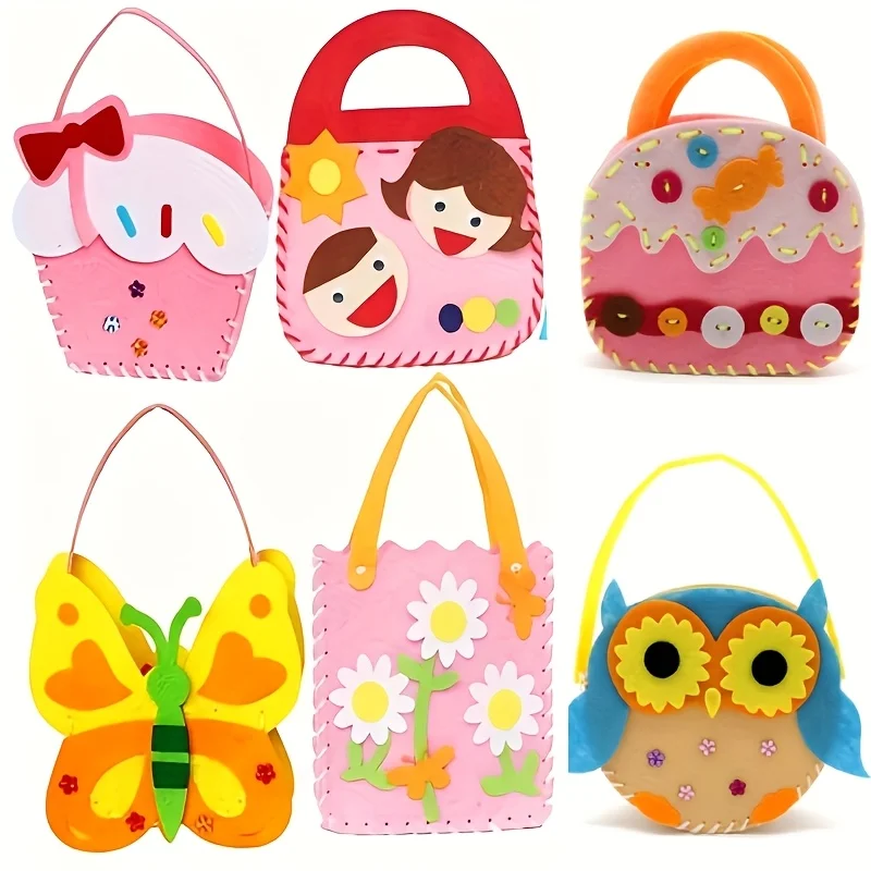 Immagine 3: Kit da cucito fai-da-te - Set artigianale da 6 pezzi con borse in tessuto non tessuto pretagliate Borse tote facili da realizzare per progetti artistici creativi