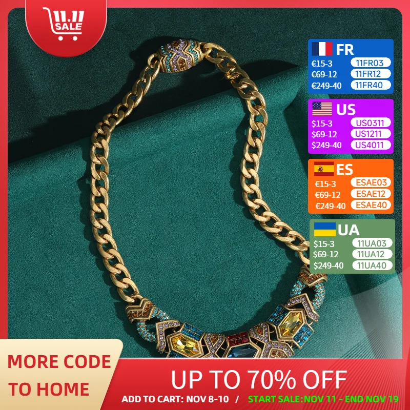 

Vintage Moon Choker Crystal Necklace Luxury Gold Color Link Chain Short Jewelry Designer Rhinestone Magnetic Elegant Wedding