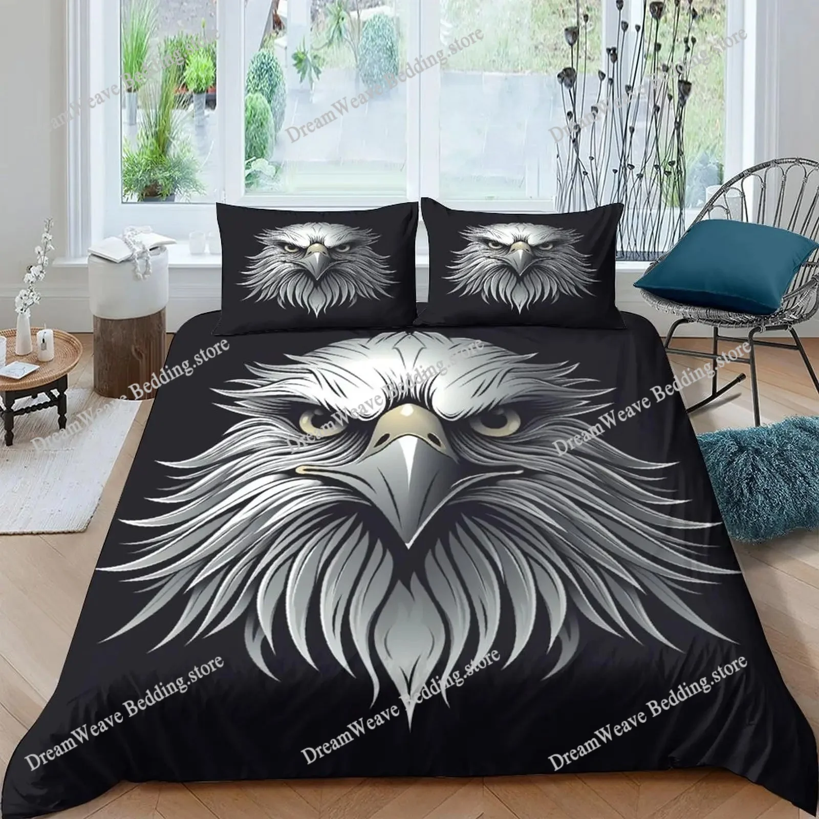 

3D Eagle Duvet Cover, Dirt Bike Bedding Set for Kids Teens Adult Room Decor, Motocross Animals Black Printed Comforter Covers