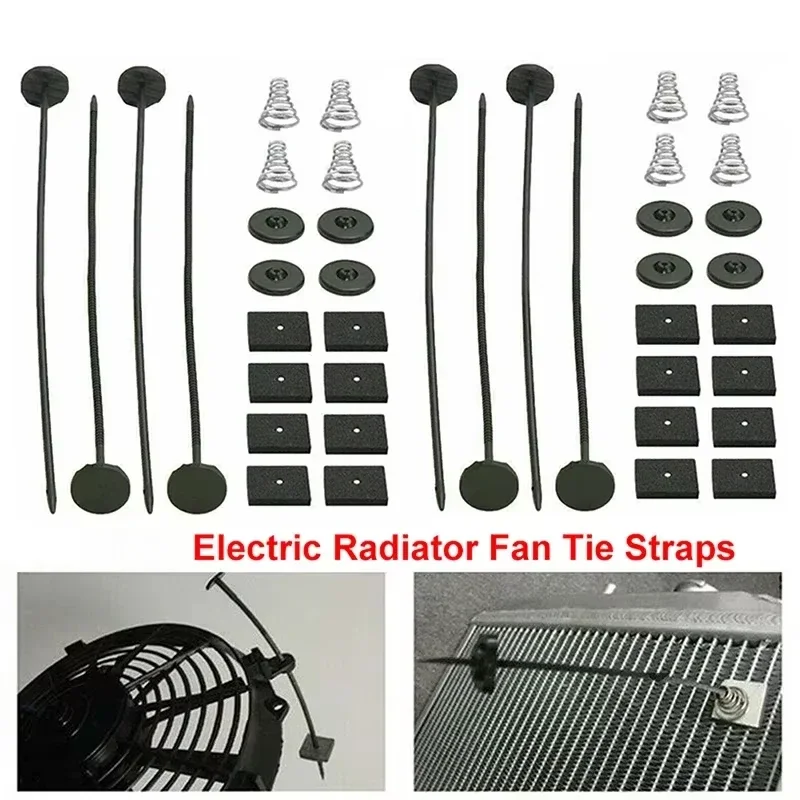 2/4Set Universal Electric Radiator Fan Tie Strap Mounting Kit Car Accessories With Securing Clips,Foam Pads,Plastic Rods,Springs