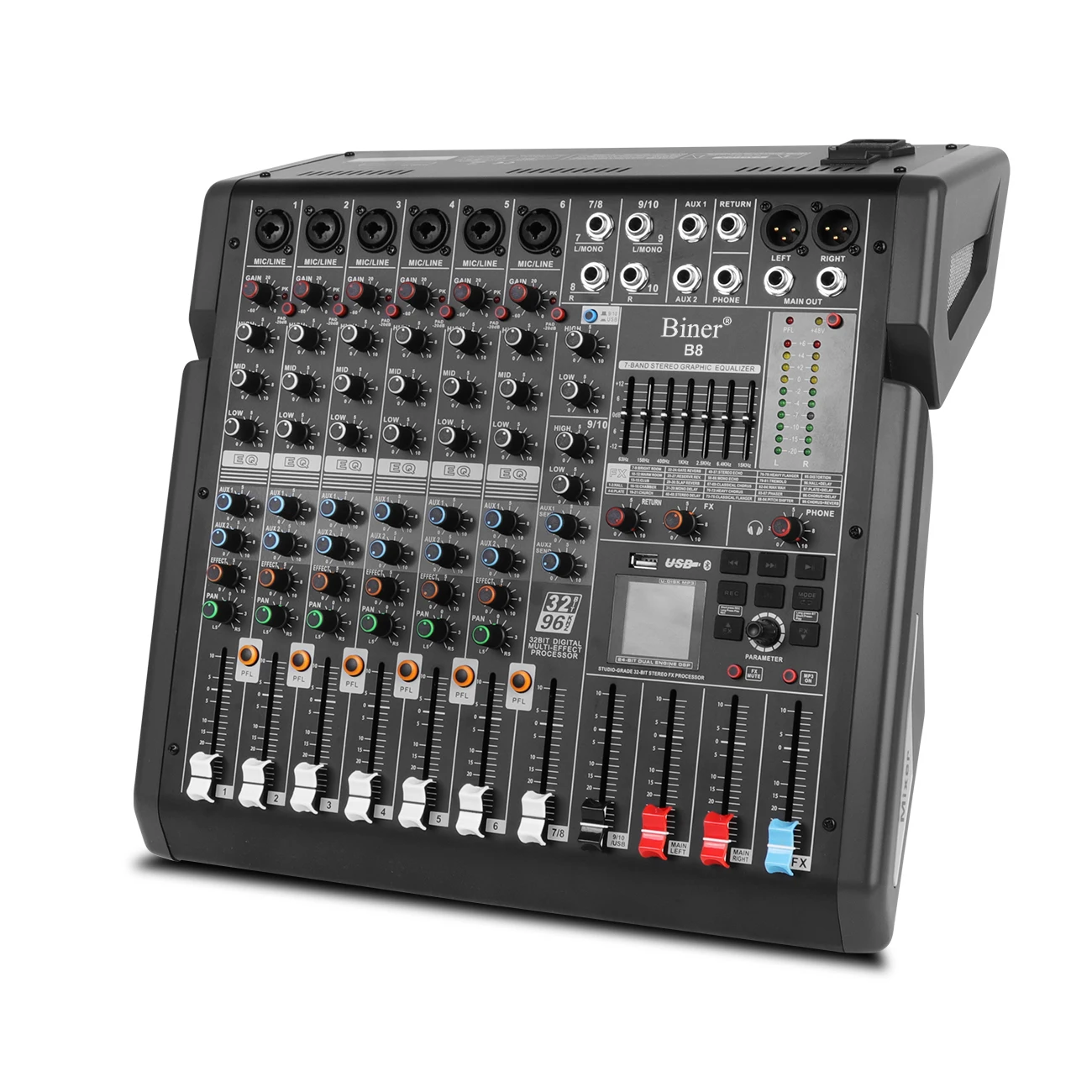 

Biner B8 Professional Audio Mixer Built in 99 Reverb Effect 10 Channel DJ Digital USB console audio interface usb