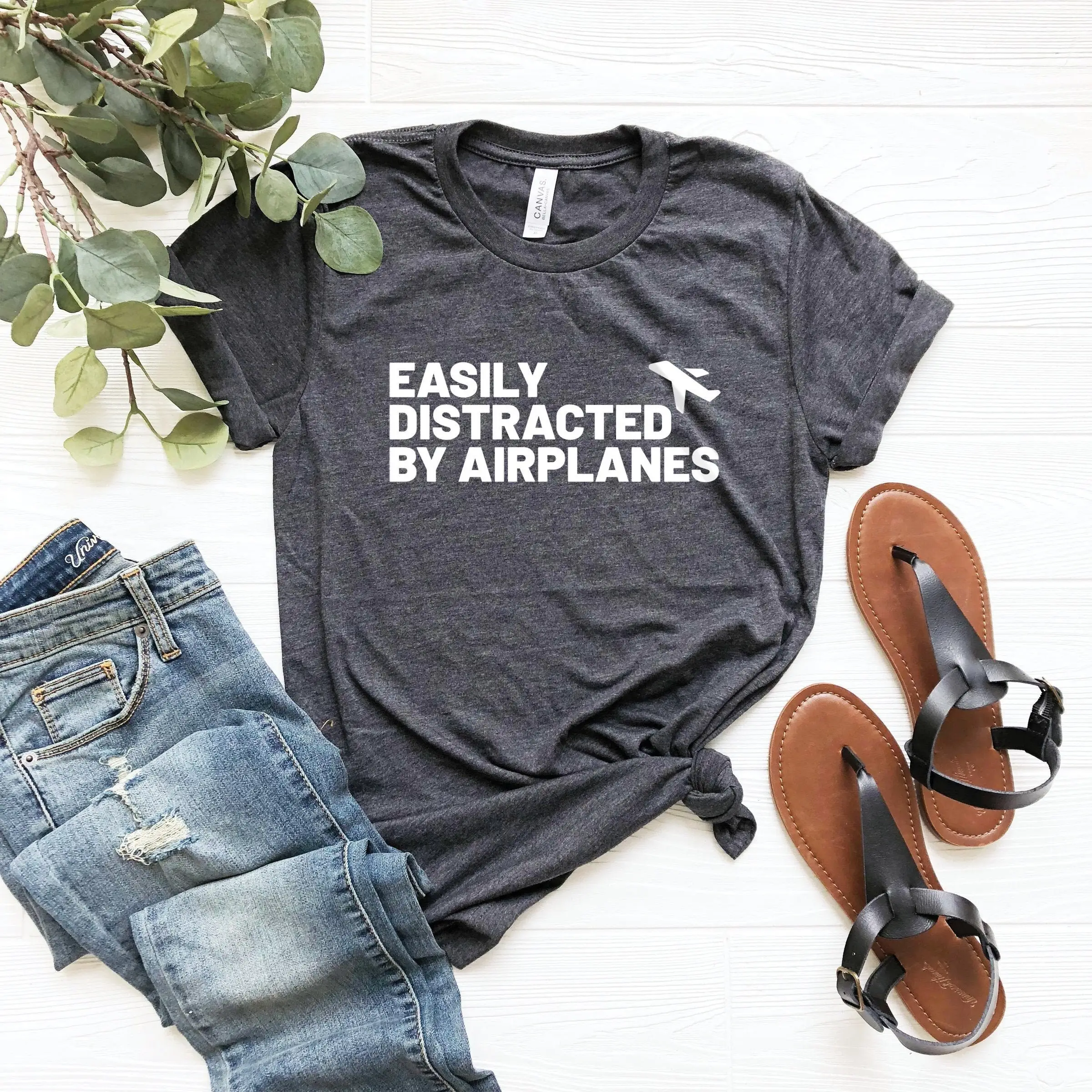 Easily distracted by airplanes shirt funny piloT T gift aviation airplane spotter