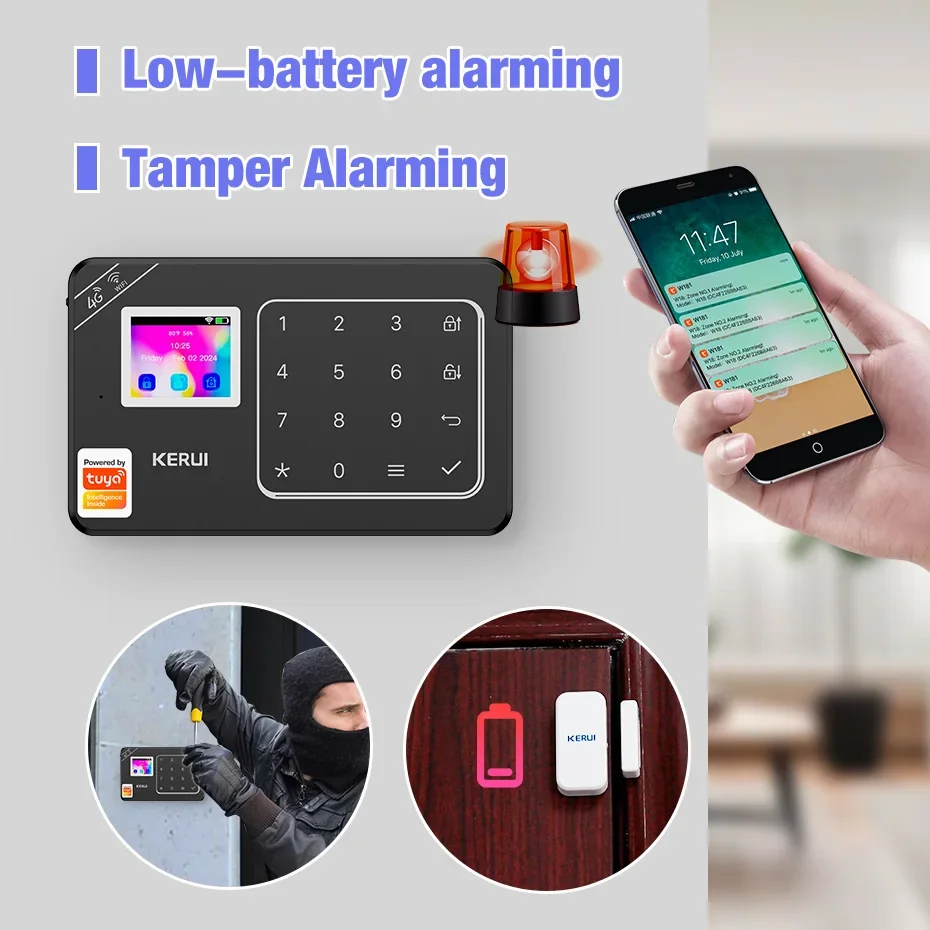 

KERUI 4G домашняя охранная сигнализация Tuya Smart WIFI GSM домашняя охранная сигнализация для окон и дверей DIY защита охранное оповещение IP-камера