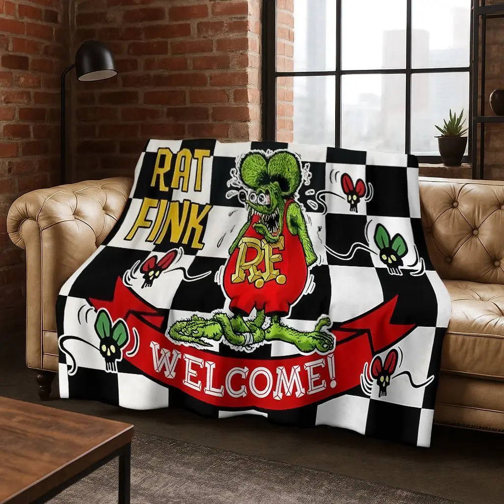 

3D Rebellious RAT FINK Cars Sign Cartoon Flannel Blanket,Warm and Cozy Soft Throw Blanket for Home Bedroom Bed Sofa Picnic Cover