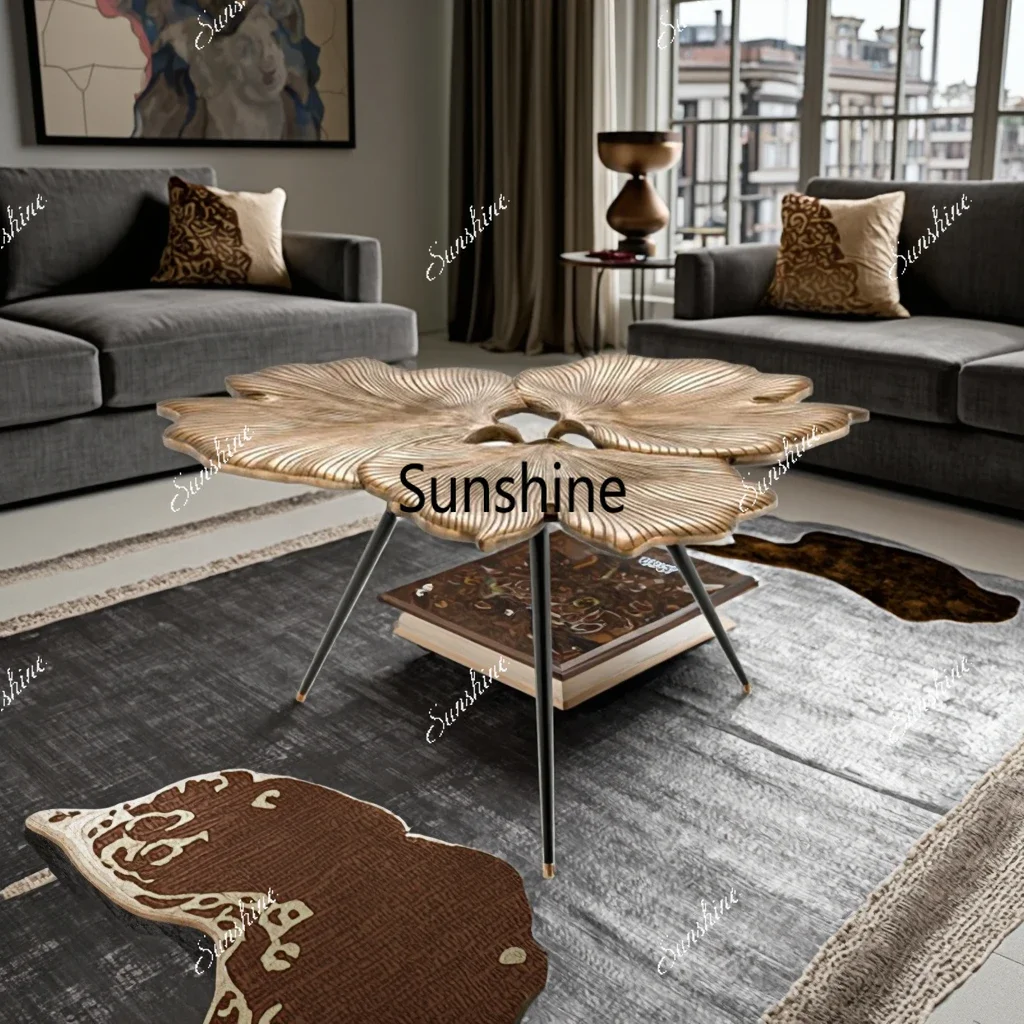 Ginkgo Tea Table Modern Aluminum Finish Coffee Table Irregular Lotus Ginkgo Leaf Clover Shape Side Table  FT