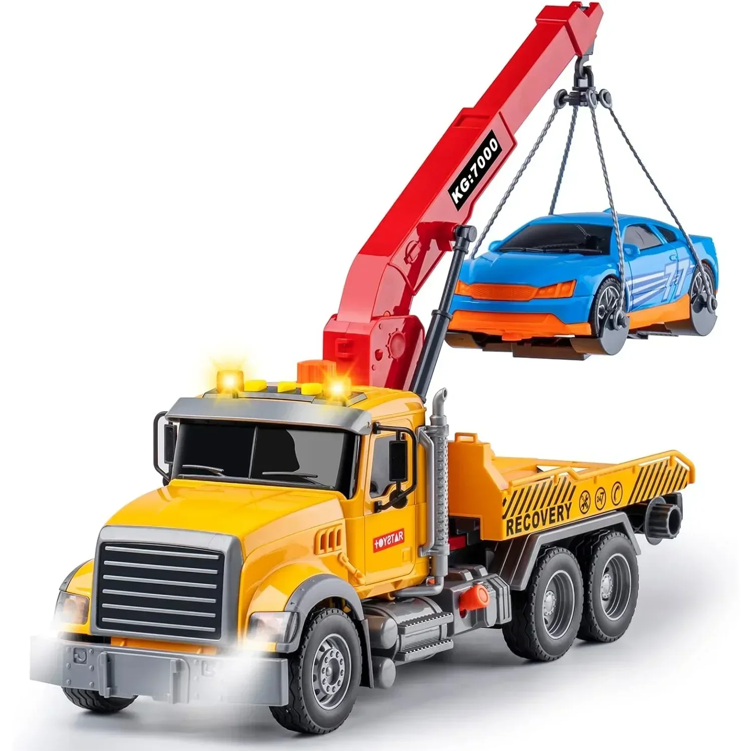 Tow Trucks Toy Trucks with Hook Light & Sound for Boys Pull Back Friction Powered Truck with Trailer Toy Vehicle Toys for Kids