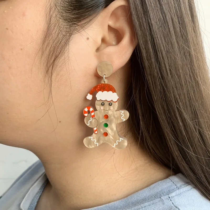 Christmas tree earrings, fashionable and creative acrylic earrings, Christmas tree snowflakes gingerbread reindeer bells earring