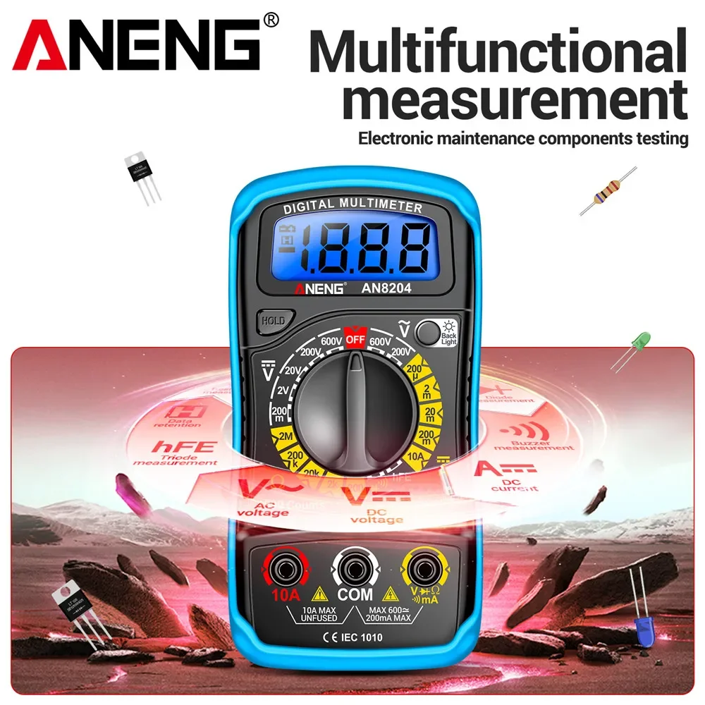 ANENG AN8204 Palm Digital Multimeter hFE Triode Diode Tester Intelligent NCV Voltage Buzzer Meter Anti-burn Maintenance Tools