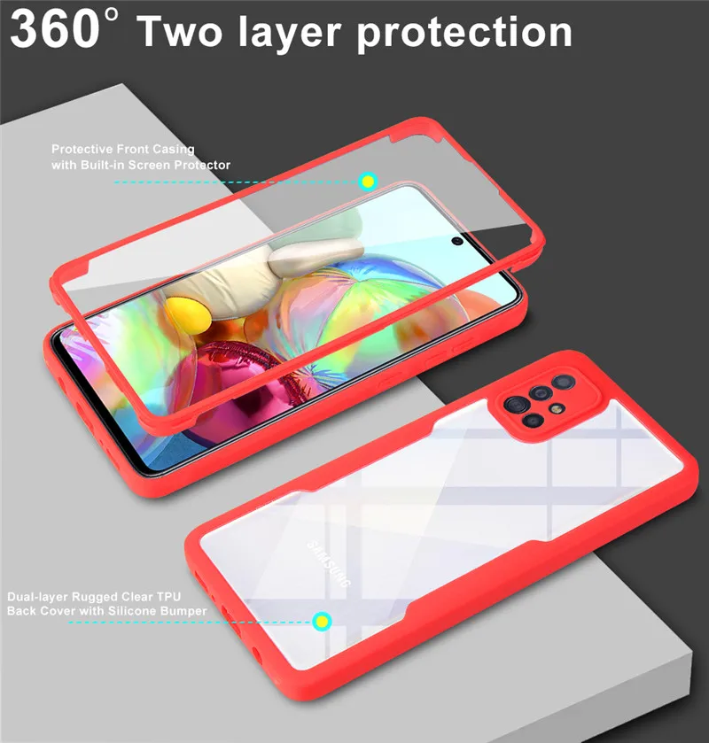 For Samsung A71 A51 4G Case 360 Degree Full Protection Cover for Samsung Galaxy A71 A51 Double Side Case Lens Screen Protector