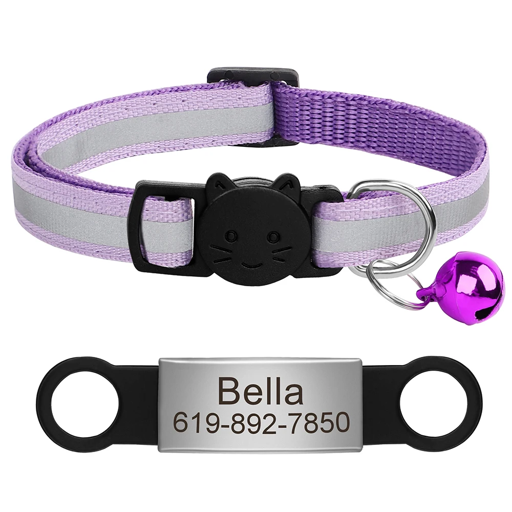 Aangepaste kattenhalsband Reflecterende kattenhalsband Gratis gegraveerd Puppy Kitten Huisdier ID Naambordketting met bel Anti-verloren voor katten