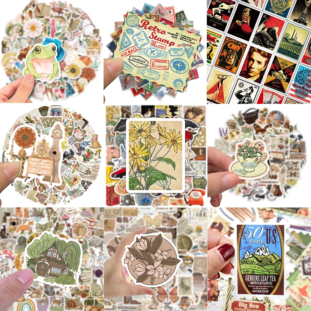 10/30/50PCS Vintage Stickers Series Retro Style Diary Creative Graffiti Helmet Laptop Luggage Phone Bicycle Decoration Wholesale