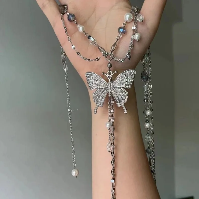 Romantic Crysta Butterfly Waist Chain For Women Beaded pearls Tassel Metal Belt Female Lady Body Chains Dress Decor Waist Strap