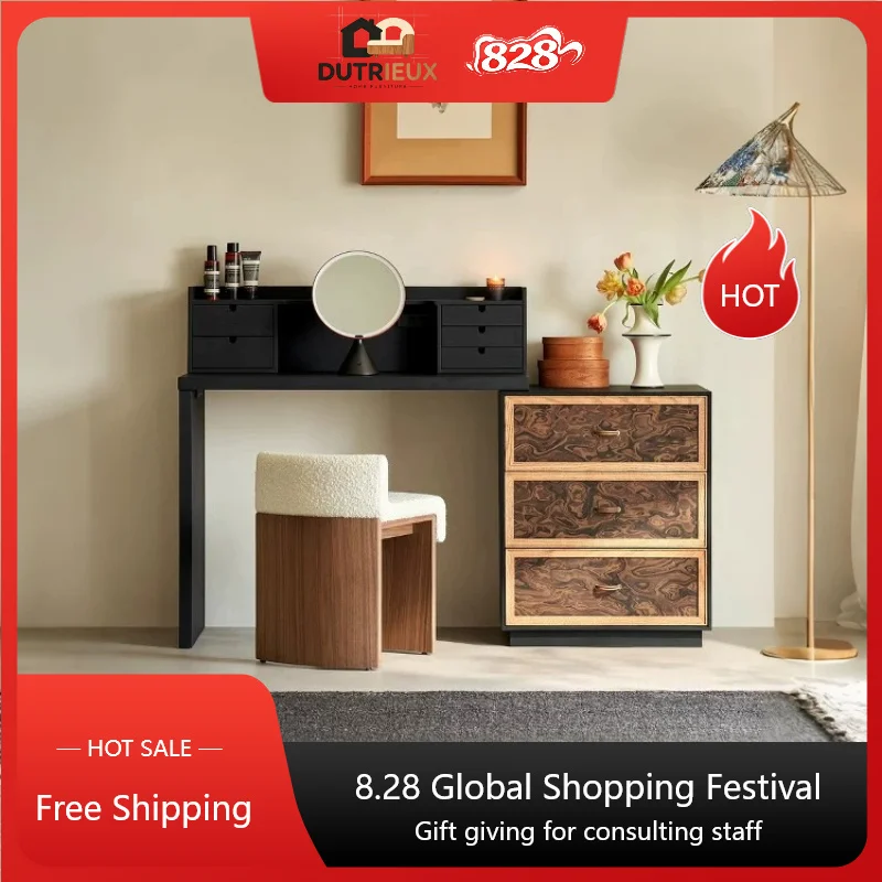 Nordic Organizers Makeup Table Vintage Nightstand Wooden Storage Black Vanity Desk Bedroom Drawers Coiffeuse Chambre Furniture