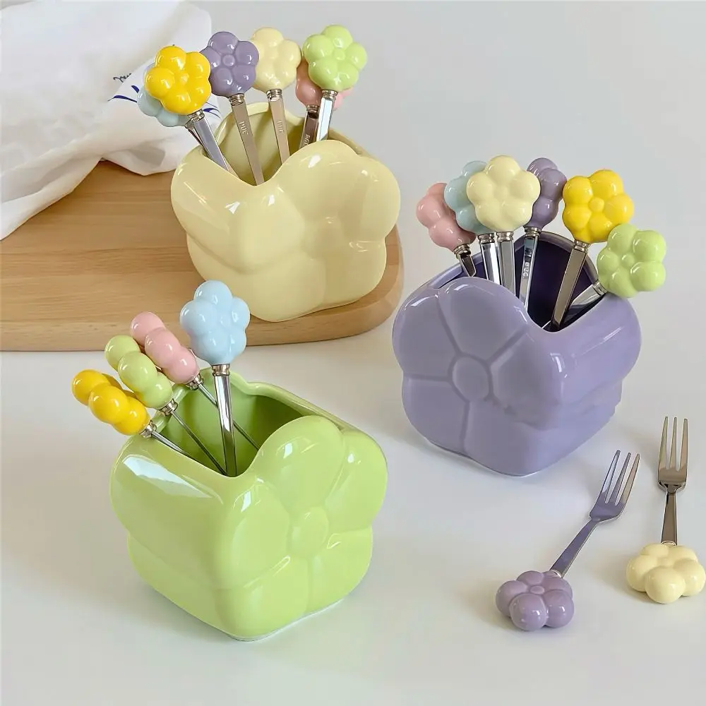 

Многофункциональные керамические вилки для фруктов, банка для хранения в виде мультяшного персонажа, набор вилок для фруктов и цветов, креативный декор для дома