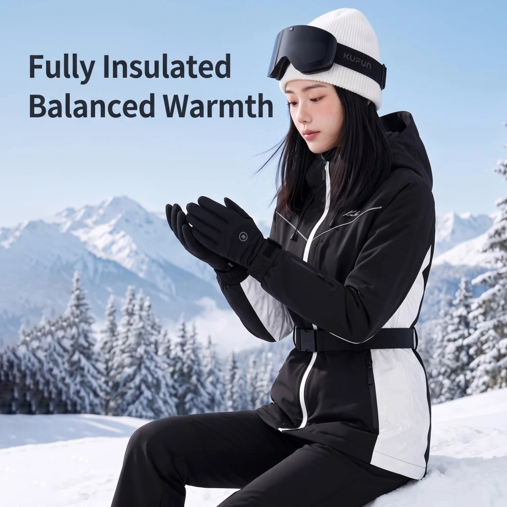 KUFUN Ski Wear 3L Polyester Padded Jacket Slim Fit Skateboard Waterproof Windproof Lady Thick Winter Coat Snow Pants Women Black