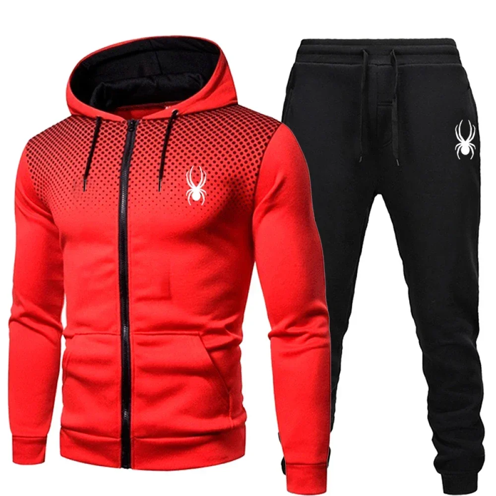 Dwuczęściowy męski strój sportowy, strój do joggingu, strój sportowy, bluza z kapturem, bluza z zamkiem błyskawicznym + spodnie sportowe, męskie jesienne i zimowe