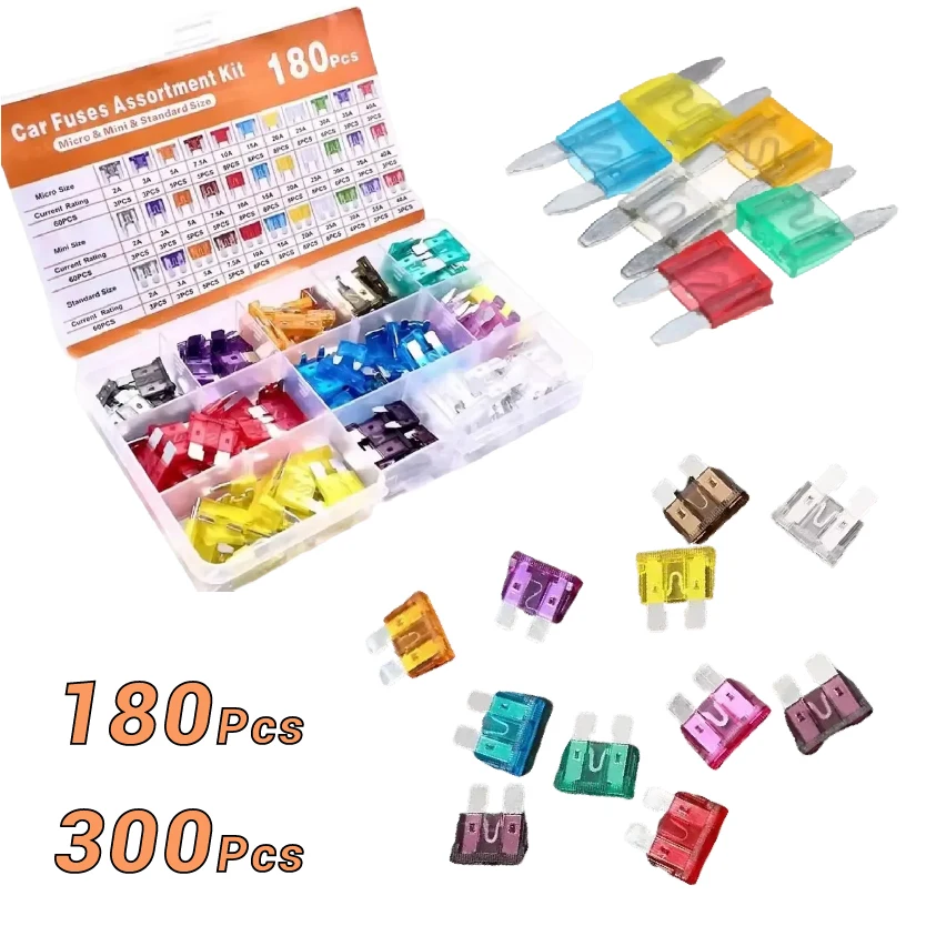 

Ассорти комплектов автомобильных предохранителей, 180/300 шт., мини-стандартный микро с коробкой