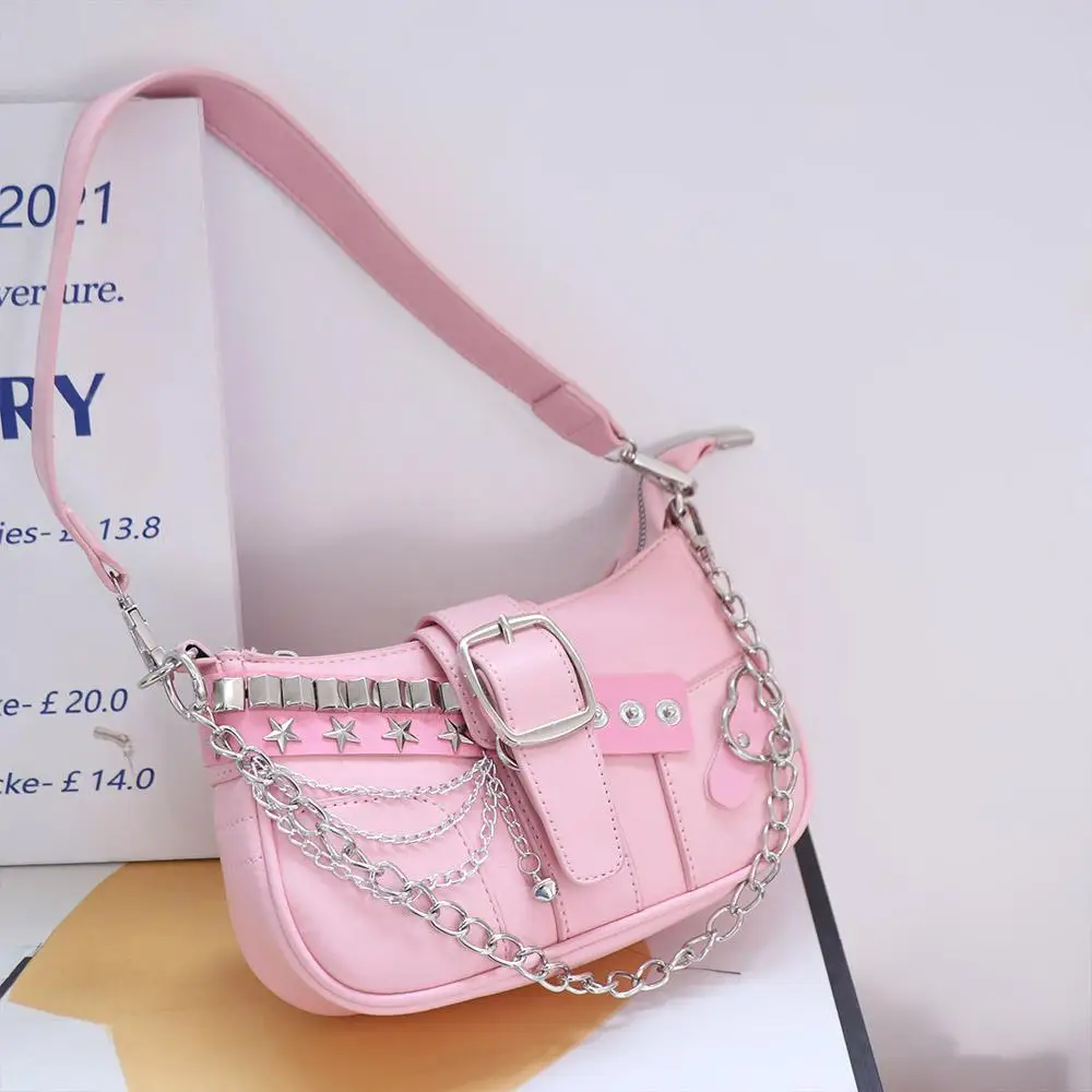 

Kawaii Punk Y2k Underarm Bag Love Heart Pu Leather Shoulder Bag Star Korean Style Women's Handbag Travel