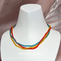 Cute Color Three Layer Layered Necklace with Copper Plated 14k Gold Magnetic Buckle
