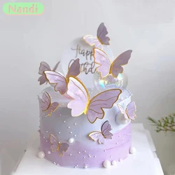 20pcs Dessert Cake Decor Butterfly Stamping Gold Butterfly Cake Toppers Princess Girl Wedding Happy Birthday Party Decor