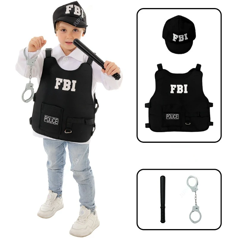 Traje do FBI da América para crianças, America Dress-Up para crianças, Perfeito para Role Play, Halloween, S-XL