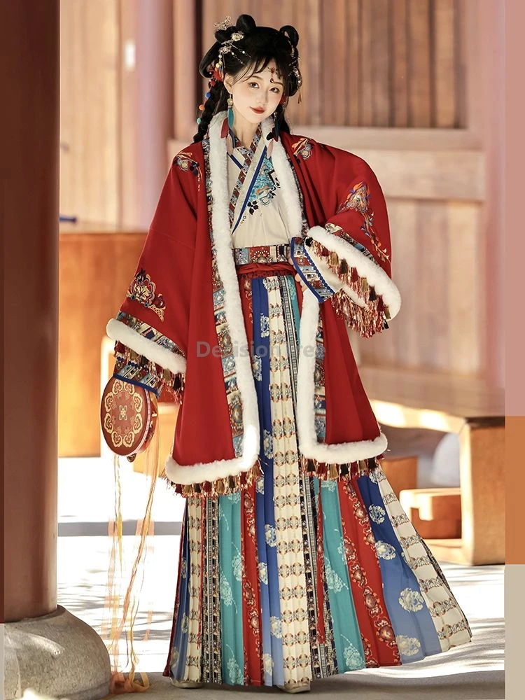 

2025 ethnic style colorful gorgeous winter cotton clothes chinese song dynasty daily traditional hanfu retro embroideried hanfu