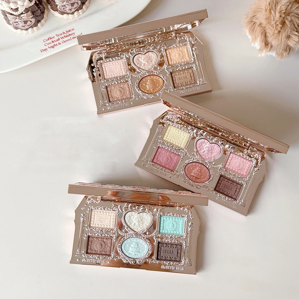 Flower Knows Sweetie Bear Paleta de Sombras 6 Cores Matte Brilho Glitter Vegana Livre de Crueldade à Prova d Água Alta Pigmentação