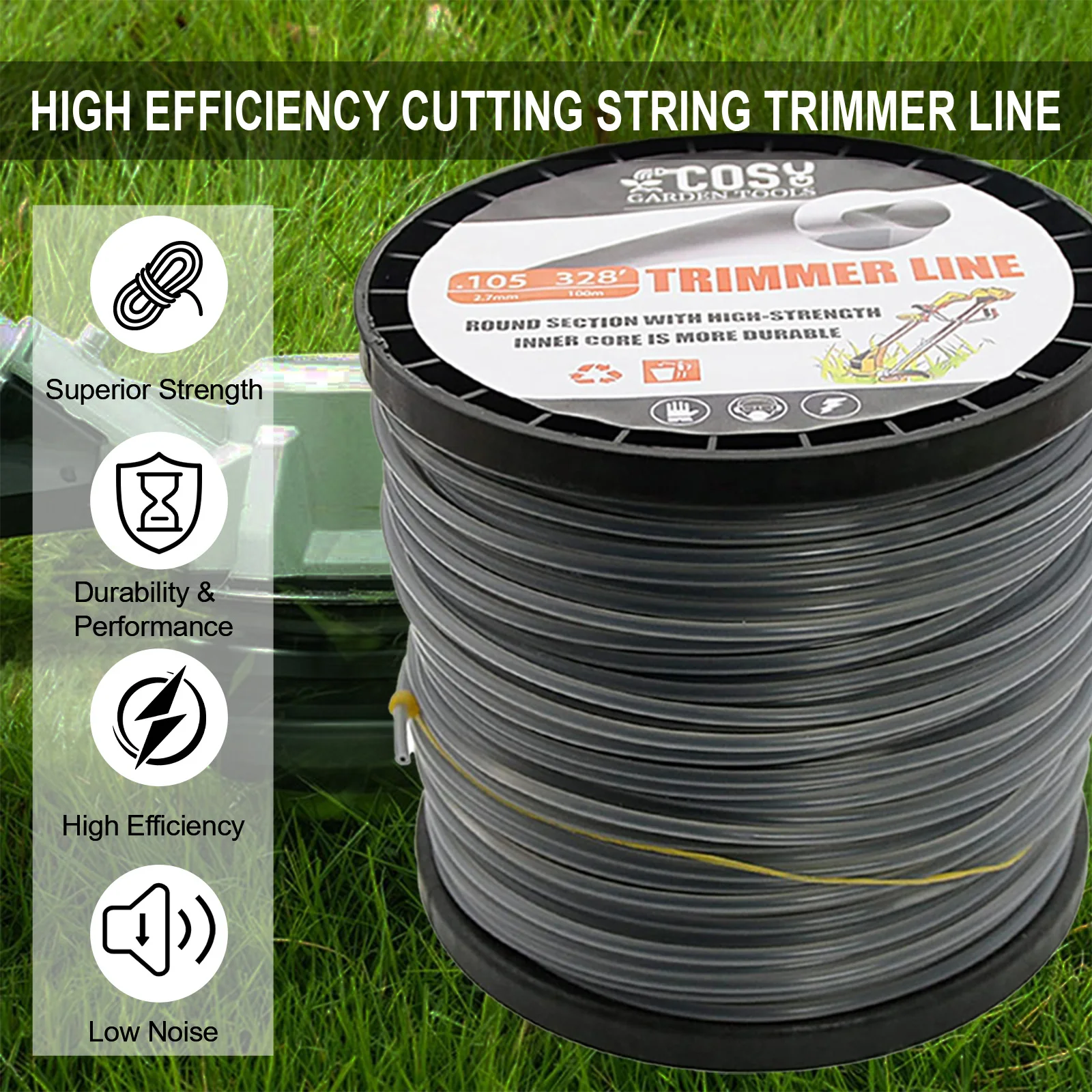 

2.0/2.4/2.7/3.3/4.0mm×1LB Pentagram Grass Cut Strimmer Line Round Wire Graphite Filling Cord Wire String Lawn Mower Accessories