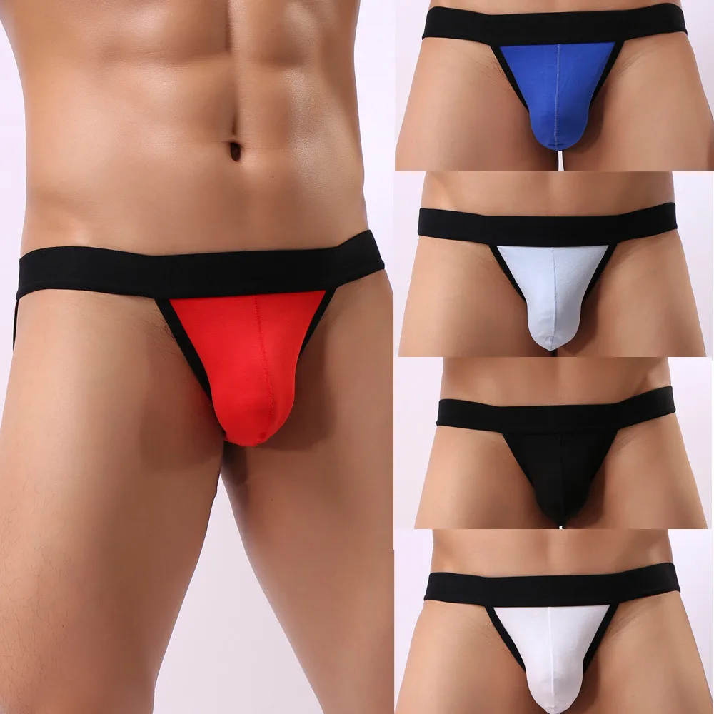 Solid Men\'S Briefs Seamless Cotton Panties Sissy T-Back Underwear Gay Slip Underpant Pouch Thong String Homme Jockstrap Hombre