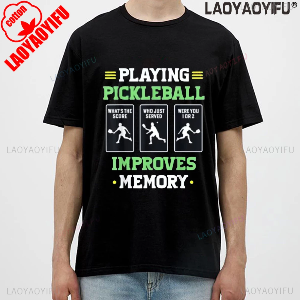 Funny Dink Player Graphic Playing Pickleball Improves Memory Printed T-Shirt Cotton Casual Fashion Loose Harajuku Man Tshirt