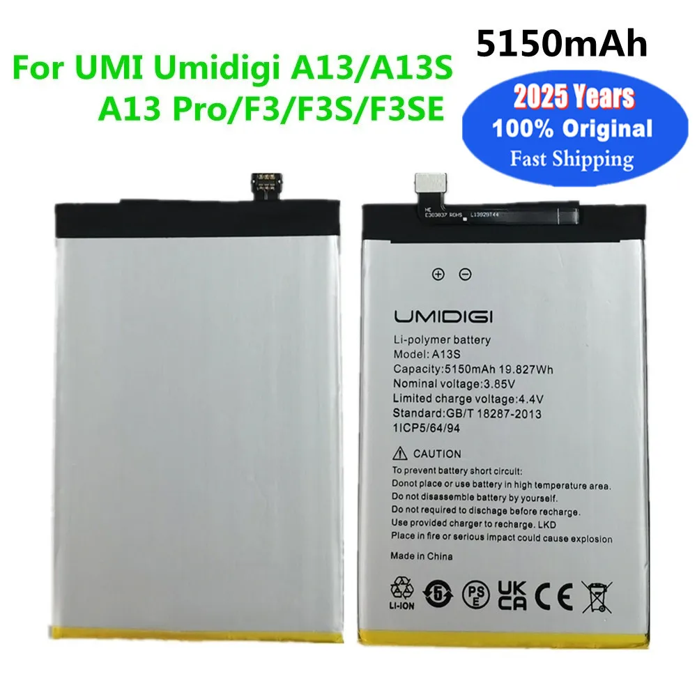 2025 Years 100% Original Battery For UMI Umidigi A13 Pro A13S F3 F3S F3SE Bateria 5150mAh Replacement Phone Battery