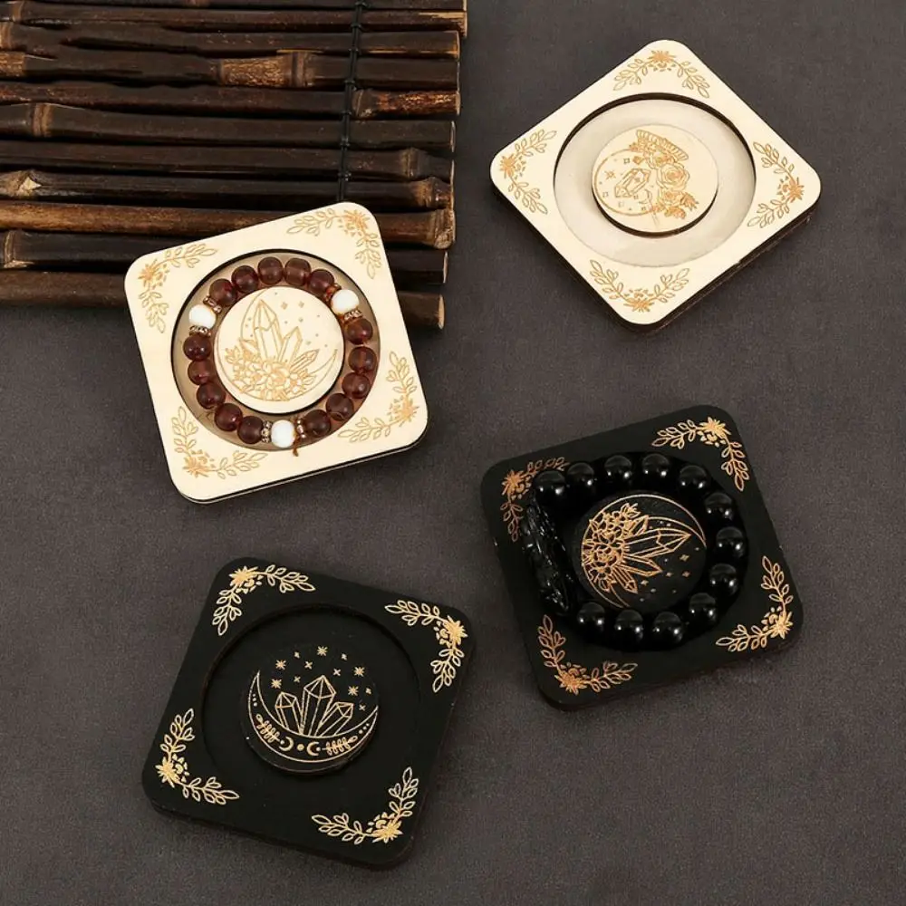 

Wooden DIY Jewelry Display Base Reusable Carving Crystal Stone Base Round Beads Pendant Laser Cutting Wooden Bracelet Tray Gift