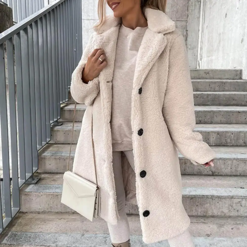 Popular Women Teddy Jacket Ladies Women Overcoat Turndown Collar Windproof Coldproof Lapel Trench Coat