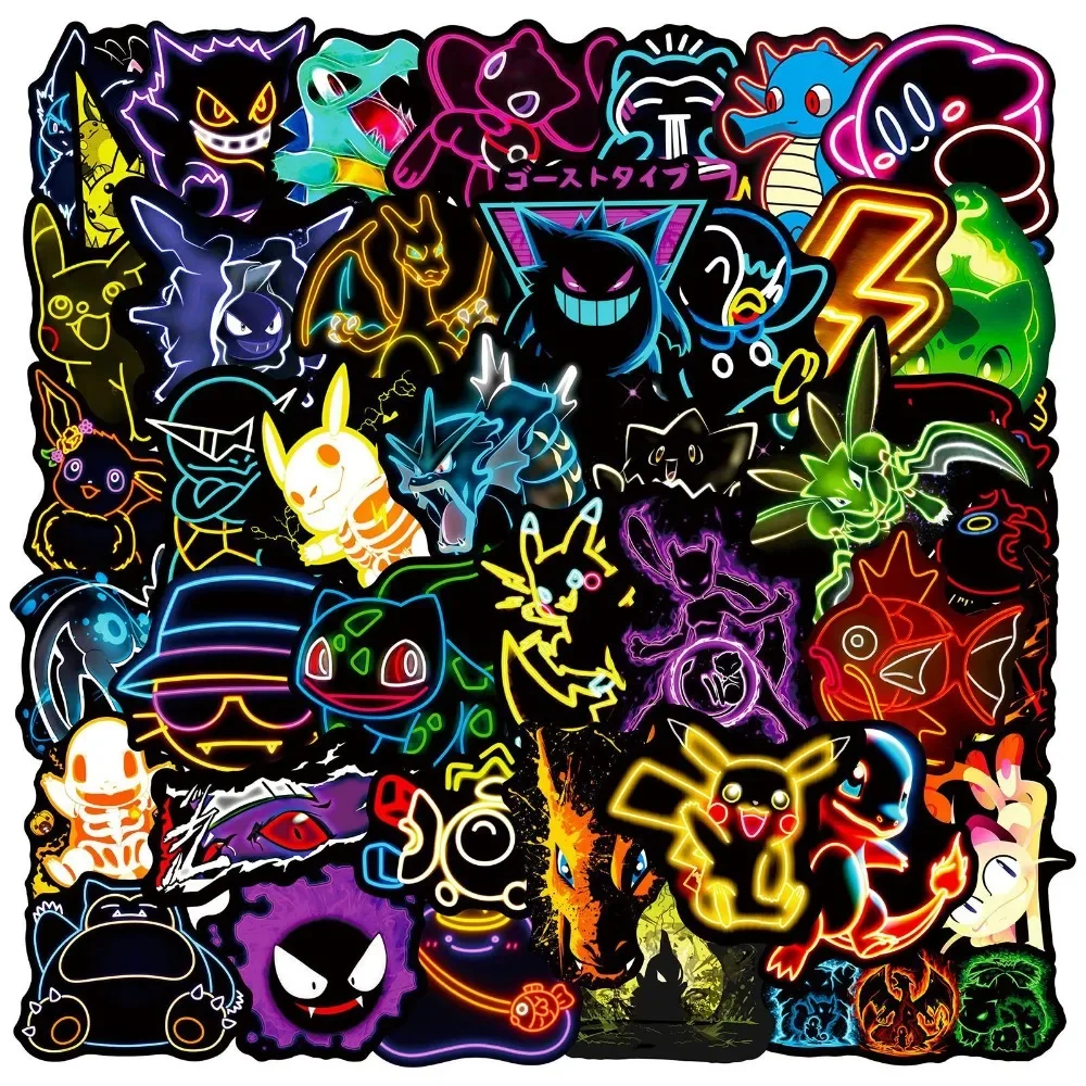 50 Stück Anime Neon Pokemon Aufkleber Pikachu Cartoon-Sticker Wasserfest DIY Handy Skateboard Laptop Coole Niedliche Aufkleber für Kinderspielzeug – Detail 2
