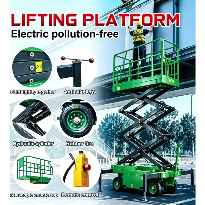 Mobile Non-self-propelled Manlift 5m 8m 11 M 12m 14m High Platform Hydraulic 1000kg Electric Scissor Lift Aerial Work Platform