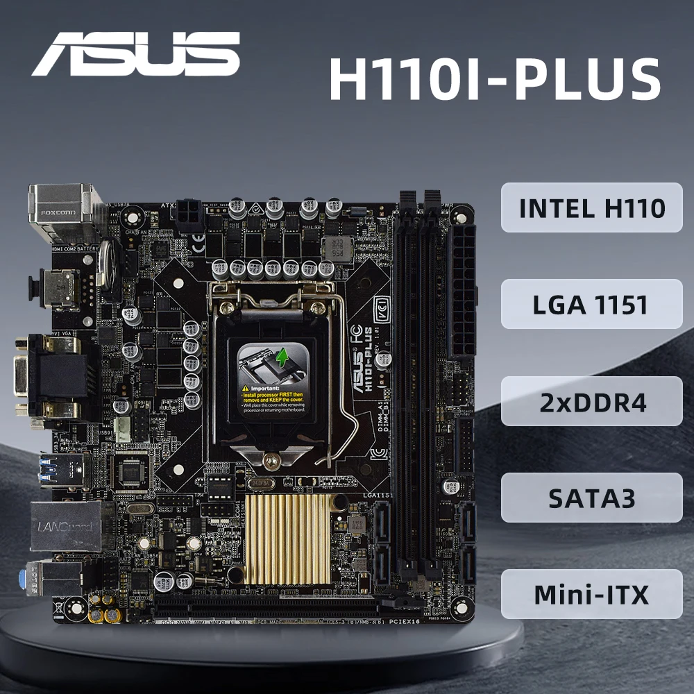 

100% Tested ASUS H110I-PLUS Mini ITX Motherboard LGA 1151 DDR3 32GB Intel H110 PCI-E 3.0 4×SATA III USB3.0 support i5-6500 CPU.